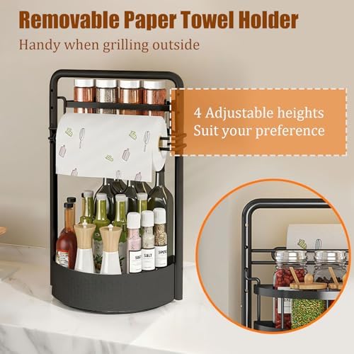 JEESA Rotating Spice Rack with Paper Towel Holder, Black - Image 5