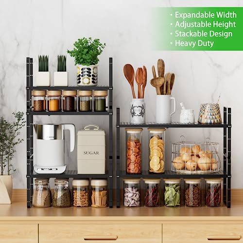 Expandable Storage Shelf, Stackable Organizer Rack, Black Small 3 PK - Image 3