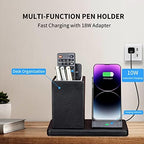 Wireless Charger with Desk Organizer, Wireless Charging Station for iPhone 13/13 Pro Max/13 Pro/12 Series/11/XS Max/XR/X/8Plus/SE 2, Wireless Charging Stand with Leather… (Black) - Image 2