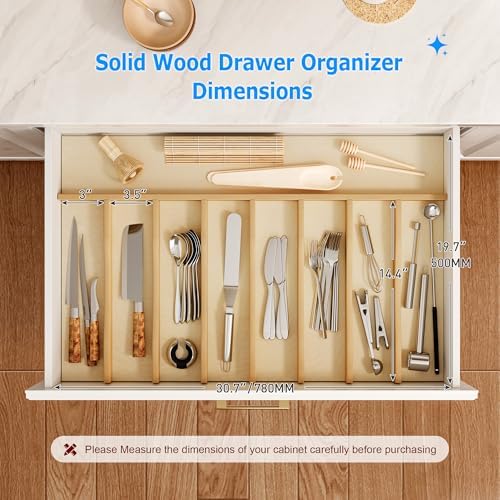WelFurGeer Solid Birch Wood Silverware Drawer Organizer, Wooden Cutlery Drawer Organizer, Utensil Tray for Kitchen Drawers, Kitchen Utensil Organizer for Silverware, Flatware, Spoons, Forks, Knives - Image 6