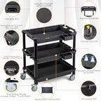 ELAFROS 3-Shelf Heavy Duty Rolling Utility Cart, 32.4 x 18.3 in - Image 3
