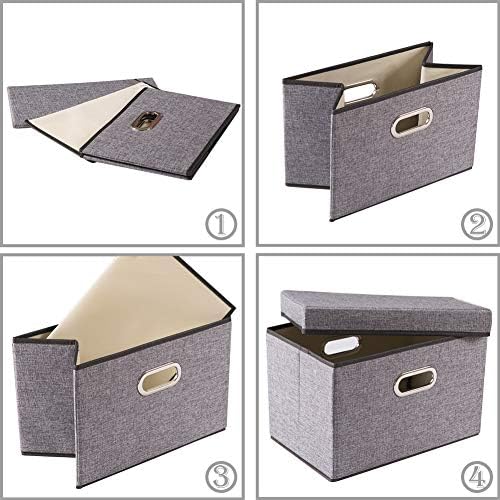 PRANDOM Collapsible Storage Containers with Lids [5-Pack] Linen Fabric Foldable Storage Bins Boxes Organizer Baskets Cube with Cover for Home Bedroom Closet Office Nursery (14.9x9.8x9.8) - Image 6