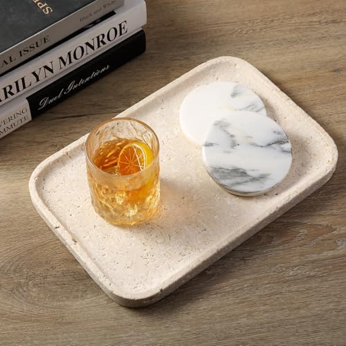 Karibiber Natural Marble Vanity Tray, 11.8" Marble/Stone Bathroom Tray Countertop, Beige Tray for Decor, Perfume Jewelry Holder, Storage/Organizer for Kitchen Sink - Image 5