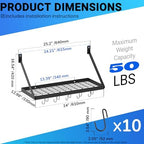 Miyili Pot Rack Square Grid Wall Mounted Kitchen Pot And Pan Organizer Shelf With 10 Hooks, 24 by 10-inch (Black), KR301B1 - Image 2