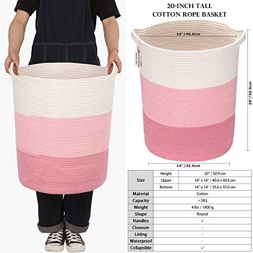 Sea Team Large Woven Cotton Rope Laundry Basket with Handles, 20 x 14 in - Image 5