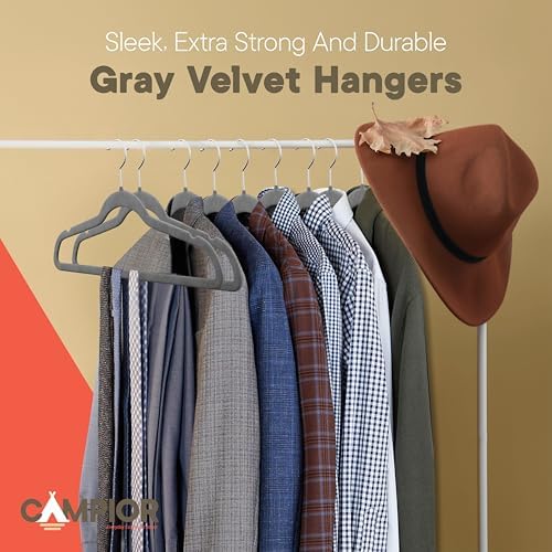 Gray Velvet Hangers 60 Pack – 360° Swivel Hook, Non-Slip and Space Saving Hangers, Heavy-Duty 11 lbs Weight Capacity - Smooth Velvet Finish for Crease-Free Clothes and Effortless Closet Organization - Image 7