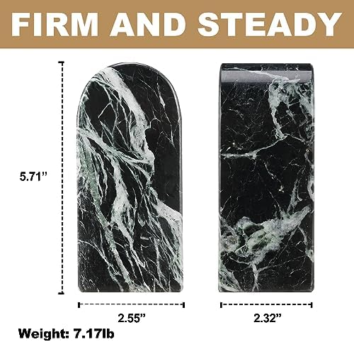 Koville Italian Natural Marble Bookends for Shelves, Decorative Book Ends, 7lbs Heavy-Duty Marble Book Holders, Bookshelf Apartment Decor for Normal Books/CD/Video Games(Verde Remeggiato) - Image 2