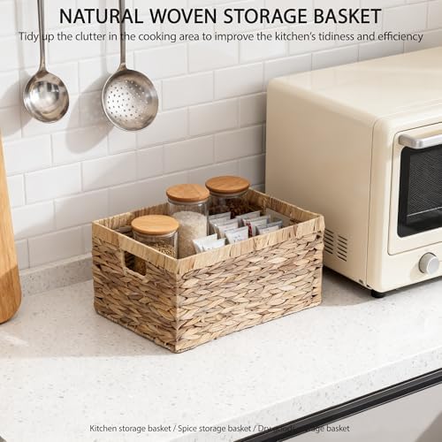 KINGWILLOW Woven Natural Water Hyacinth Rectangular Organizer Basket, Small - Image 6