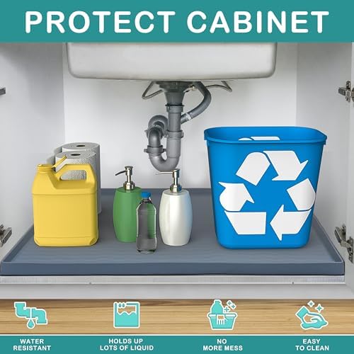 URMONA Waterproof Silicone Under Sink Mat 31'' x 22'' Shelf Liner for Kitchen and Bathroom, Cabinet and Counter Protector, Storage and Organizers, Litter Mat, Pet Cat Puppy Essentials(Navy) - Image 2