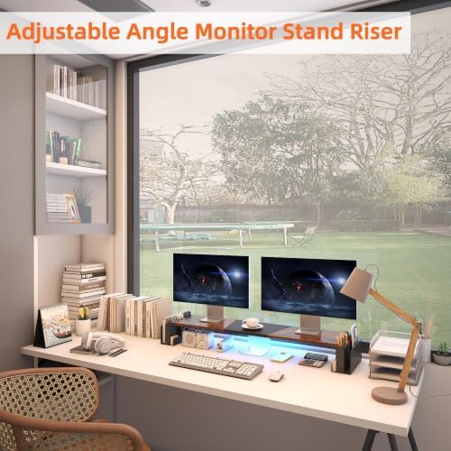 WESTREE Dual Monitor Stand Riser with Pen Holder, Computer Monitor Riser with Adjustable Angle and LED, Desktop Monitor Stand Riser Storage Organizer - Image 6