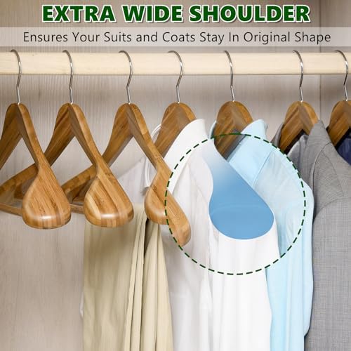Amber Home 6 Pack Wide Shoulder Bamboo Wood Suit Coat Hangers - Image 3
