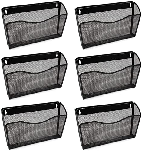 YBM HOME Mesh Wall Mount File Organizer Holder for Home and Office, Single Pocket Hanging File Holder for Folders, Documents, Letters, and Magazines, Black 6 Pack by YBMHome