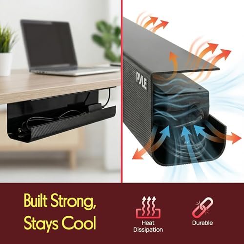Pyle 2-Pack 17" Under Desk Cable Management Tray, Under Desk Cable Organizer with Adhesive Mount, Wire Management Under Desk for Home Office & Gaming Setup, Durable Plastic, 20 lb Capacity, Black - Image 4