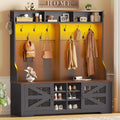 Itaar Hall Tree with Bench and Shoe Storage, 5-in-1 Entryway Bench with Coat Rack, 16 Shoe Cubbies & 12 Coat Hooks, Barn Door & Adjustable Shelf (Black) by Itaar