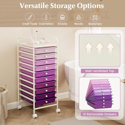 COSTWAY 10-Drawer Rolling Storage Cart, Utility Mobile Trolley - Image 4
