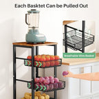 SNTD Fruit Basket Stand for Kitchen with Pull Out Vegetable Baskets, Black - Image 3