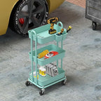 Simple Houseware 3-Tier Rolling Utility Cart with Hanging Bucket, Turquoise - Image 6