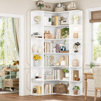 FOTOSOK 72" Tall Corner Bookshelf, 6-Tier Bookshelf and Bookcase, White - Image 3