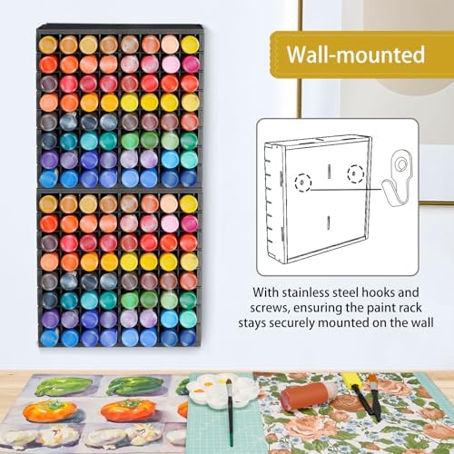 Krafetto 2 Pack 64-Grid Paint Organizer for 2 Oz Bottles, Wall Mount, Black - Image 4