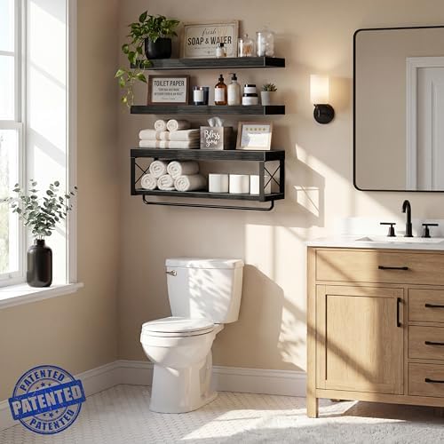 QEEIG Bathroom Shelves Over Toilet (Black, Set of 3, 23.6") - Image 4