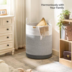 Nunsino Laundry Hamper 95L,Large Laundry Basket for Clothes,Decorative Storage Basket for Blankets,Cotton Rope Woven basket for bedroom,Grey White - Image 2