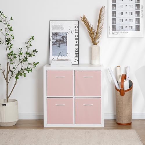 StorageWorks Pink Storage Cubes, 13x13 Leather Cube Organizer Bins, 4-Pack - Image 4