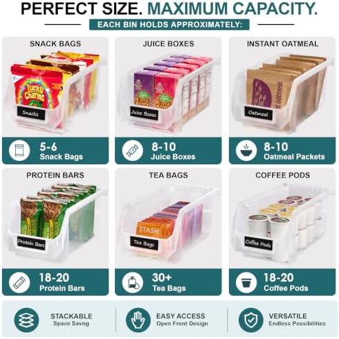 Sorbus Clear Stackable Storage Bins 8 Pack – Open Front Plastic Stackable Pantry Organizer Bins for Pantry Snack Organizer, Closet, Garage & Office, 5.5"W x 11"D x 5"H - Image 6