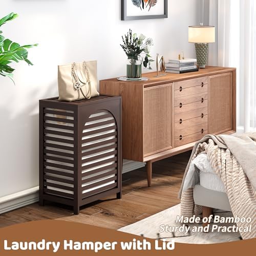 Laundry Hamper with Lid (16.9 * 13 * 26.5inches) Large Bamboo Laundry Bin Basket 85L Clothes Hamper with 1 Removable Bag Storage baskets for Bathroom(Brown) - Image 6