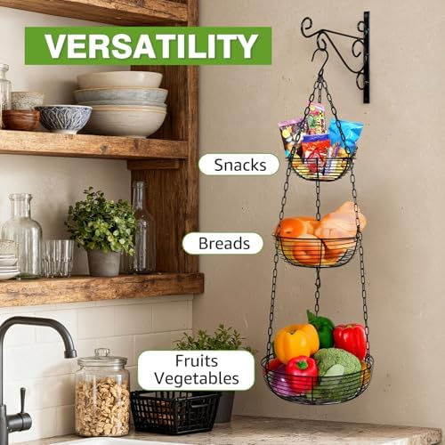 HULISEN 3-Tier Hanging Fruit Basket for Kitchen with Banana Hook - Image 6