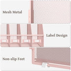 SUPEASY Desk Organizers Metal Desk Magazine File Holder with 5 Vertical Compartments Rack File Organizer for Office Desktop, Classroom, Home Workspace, Pink - Image 4