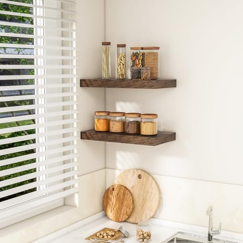 RICHFOCUS Bathroom Floating Shelves for Wall 2Pack|Rustic Brown|16" L - Image 4