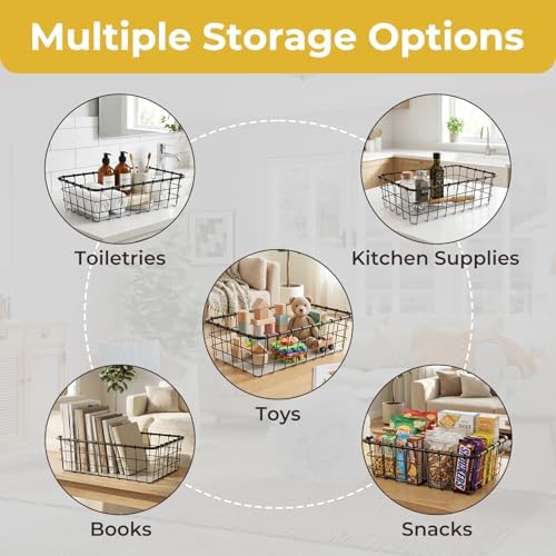 6PK Wire Baskets for Organizing, Baskets for Pantry Organization, Baskets for Snack, Fruits, Cans, Toys, Kitchen Cabinets, Closet Storage - Image 4