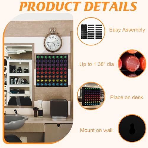 64 Grids Hair Color Organizer for 2oz Shades EQ Wall Mounted Hair Color Rack Stackable Hair Dye Holder Paint Bottle Rack Stand for Salon Decor Lumishine Igora Vibrance Deepshine Use (1, Black) - Image 5
