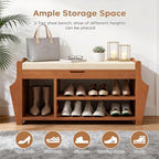 39.4in Shoe Bench with 2 Holder, 3 Tier Bamboo Entryway Bench with Storage - Image 6
