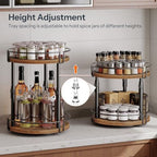HOOBRO Lazy Susan Organizer Spice Rack, 2-Tier Height Adjustable Rotating Spice Organizer, for Kitchen Countertop and Cabinet, Rustic Brown BF05TL01 - Image 3