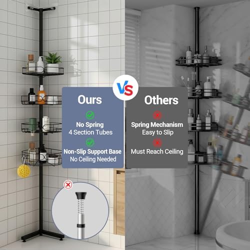 Standing Shower Caddy Corner, 4-Tier Adjustable Height Bathroom Organizer, 6-Section Pole, Sturdy Floor Standing Shelf for Shower – No Drilling, No Spring Tension - Image 2