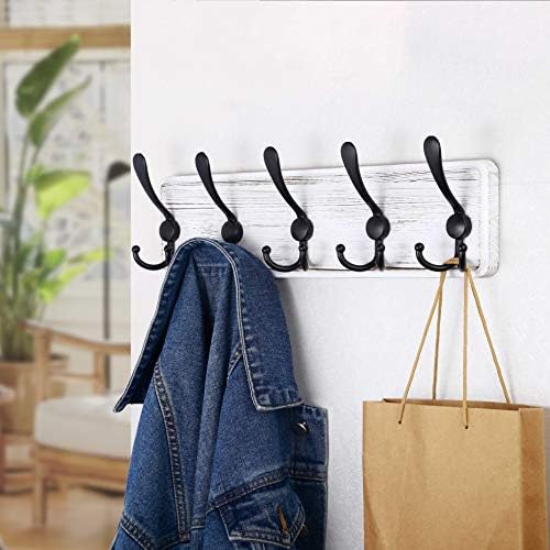 SKOLOO Rustic Wall Mounted Coat Rack: 16" Stud Spacing, Pine Real Wood Plank Wall Coat Rack with 5 Triple Hooks, Farmhouse Coat Hanger Wall Mount for Hanging Backpack Jacket Coat Hat - Image 3