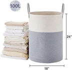 VIPOSCO 100L Extra Large Woven Laundry Basket Hamper, Grey White - Image 5