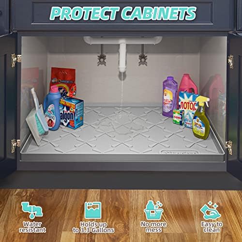 SIKADEER Waterproof Under Sink Mat Silicone 28" x 22" Kitchen Cabinet liner - Image 4