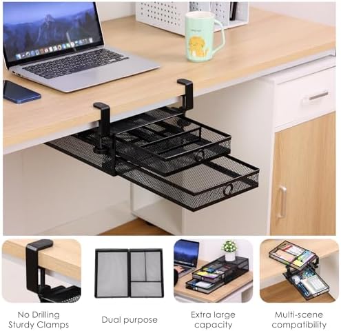 Under Desk Drawer, Clamp on Desk Organizer Slide Out Table Storage No Drill - Image 5