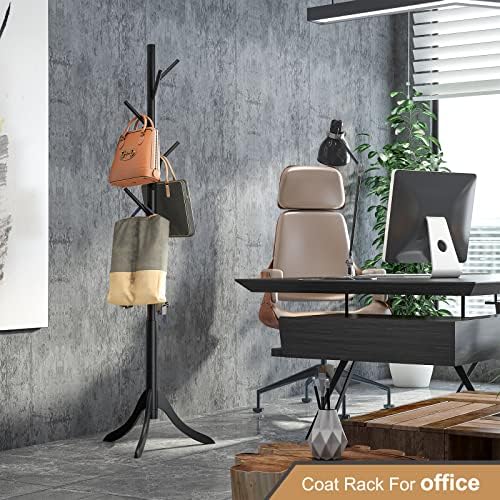 Coat Rack Freestanding, Coat Stands Entryway, Bamboo Coat Rack Hat Hanger 8 Hook for Jacket, Purse, Scarf Rack, Umbrella Tree Stand (Black) - Image 3