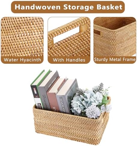 Hipiwe Woven Rattan Basket Natural Wicker Storage Basket Box with Handles - Image 6