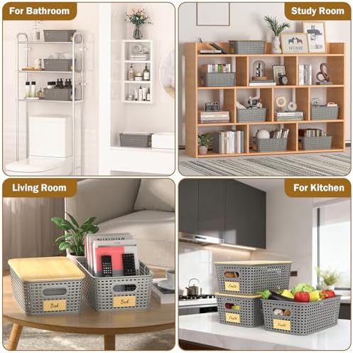 Stackable Storage Baskets: 8 Pack Plastic Baskets Bins, Gray - Image 6