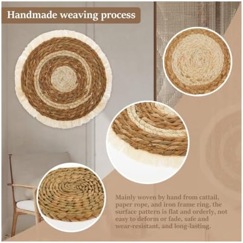 Boho Wall Art Decor Woven Basket Seagrass Hanging Farmhouse Room Set - Image 3