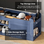 39.4" Storage Bench - Entryway Shoe Bench with Side Storage Shelves and 2 Doors, Multifunctional Entryway Bench with Lift Top Cushion, Shoe Storage Bench for Bedroom, Living Room, Navy Blue - Image 5