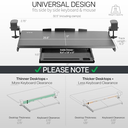 VIVO Black Clamp-on 27 x 11 in Keyboard Tray & Pencil Drawer, MOUNT-KB05-4D - Image 3