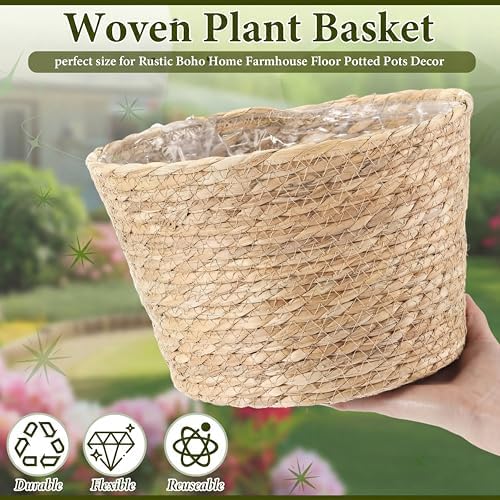 AceOrbit 12 Pcs Wicker Plant Basket Bulk with Liners Woven Planter Baskets Bulk for Indoor Outdoor Seagrass Plants Woven Wicker Baskets for Flower Pots Cover and Room Decor (Mixed Size,Rustic) - Image 6