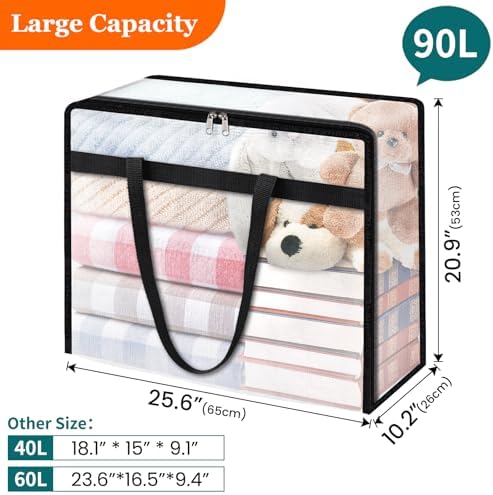 TasticTotes 6 Pack Clear Storage Bags for Comforter, Clothes & Bedding, 90L - Image 2