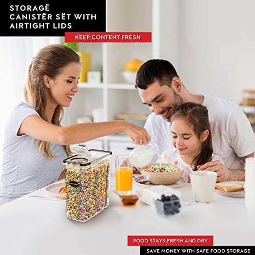 DWËLLZA KITCHEN Cereal Containers Storage 4L Set of 4 Airtight Food Storage Containers with Lids Cereal Dispenser Countertop Pantry Organization Canister for Rice Flour & Sugar 1 Marker 8 Labels - Image 2