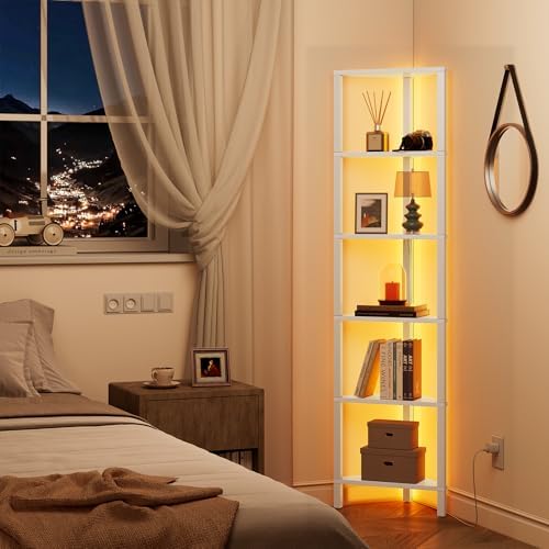 TUTOTAK 6-Tier Corner Bookshelf with LED Light, Corner Shelf - Image 3
